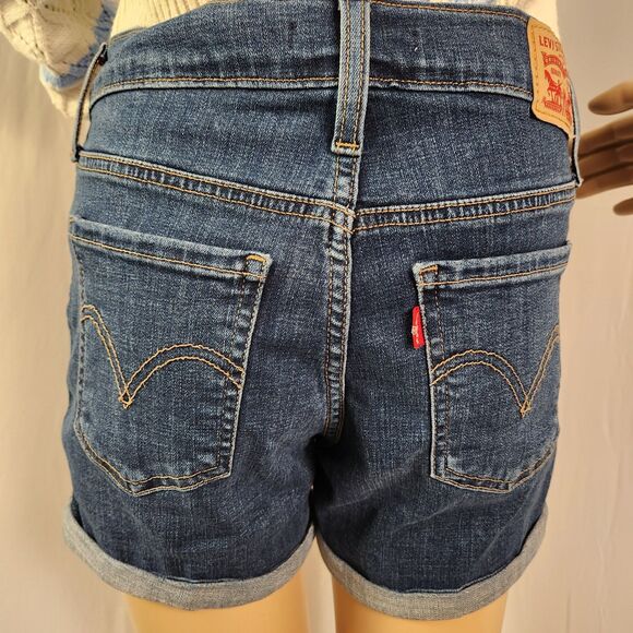 Levi's Women's Mid Length Medium Wash Cuffed Stretch Denim Shorts Size 26 - Picture 3 of 8